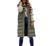 Generisch Gilet lungo da donna, imbottito, in pile, caldo, senza maniche, per l'inverno, l'autunno, l'adolescente, la ragazza, il giubbotto lungo trapuntato, A04 verde militare, XL