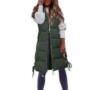 Generisch Gilet lungo da donna, imbottito, in pile, caldo, senza maniche, per l'inverno, l'autunno, l'adolescente, la ragazza, il giubbotto lungo trapuntato, A02 verde., XL