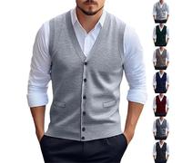 Generisch Gilet per costume tradizionale bavarese, da uomo, slim fit, senza maniche, in cotone, casual, con bottoni, canotta con scollo a V, per il tempo libero