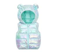 Generisch Gilet reversibile per ragazze con cappuccio che cambia colore caldo senza maniche invernale per attività all'aperto, verde, 5-6 Anni