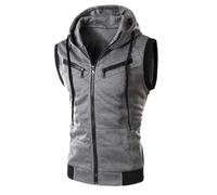 Generisch Gilet senza maniche con cappuccio da uomo come giacca sottile per il tempo libero, design per attività moderne all'aria aperta, grigio., 3XL