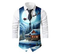 Generisch Gilet senza maniche stampato formale per cerimonia nuziale elegante occasioni festive uomo giacca veste, Blu, L