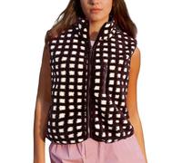 Generisch Gilet Sherpa da donna senza maniche in pile a scacchi con collo alto e cerniera, giubbotto da pranzo di mezzanotte, marrone, S