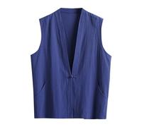 Generisch Gilet Smanicato Estivo Uomo Cotone Lino Pan Buckle Vintage Camicette Intimo Uomo, Blu, L