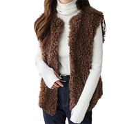 Generisch Gilet termico da donna in finta pelliccia cropped senza maniche, caldo inverno Shaggy Open Front Outerwear, caffè, Taglia unica