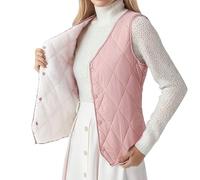 Generisch Gilet trapuntato da donna con colletto alto, in pile, leggero, con bottoni in resina, per attività all'aria aperta, abbigliamento funzionale, Colore: rosa., XXL