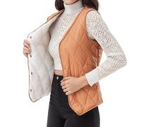 Generisch Gilet trapuntato da donna con colletto alto, in pile, leggero, con bottoni in resina, per attività all'aria aperta, abbigliamento funzionale, Colore: arancione., 3XL