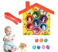 Generisch Giocattolo a forma di alveare in legno, 17 x 3,5 cm, gioco di abbinamento, mollette impilabili, pedagogia, sviluppo delle capacità cognitive di riconoscimento dei colori, apprendimento in