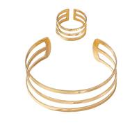 Generisch Gioielli da donna per la mano, set di gioielli da donna in oro, a tre strati, delicati braccialetti e anello, impilabili, per tutti i giorni e matrimoni