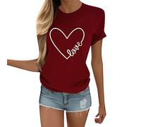 Generisch Giorno Donne Lettera O Stampa Casual Scollatura Maniche A Forma di Cuore Top Corto Camicetta Donna San Valentino Ali Blu Donna, Vino, M