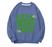 Generisch Girls and Boys Round Neck Felpe Spring and Autumn St Day Middle and Large Children's Felpe Retro Personality 2D Printing Children's Casual Felpa con nome, Blu marino, 12-13 Jahre