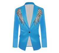 Generisch Giubbotto casual da uomo con paillettes per spettacolo di palcoscenico alla moda festa abito da sera elegante moda casual, Celeste., L
