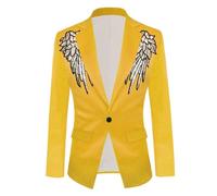Generisch Giubbotto casual da uomo con paillettes per spettacolo di palcoscenico alla moda festa abito da sera elegante moda casual, giallo., L