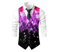 Generisch Giubbotto da uomo, vestito di Natale, alla moda, scollo a V, elegante, business, matrimonio, con stampa fiocco di neve, gilet di Natale, costume da festa, viola., XXL