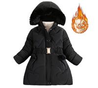 Generisch Giubbotto imbottito lungo e spesso, stile straniero femminile, piumino invernale caldo da donna per le giornate fredde, Nero , 5-6 Anni