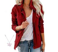 Generisch Giubbotto militare da donna, chiusura lampo utility, leggero, felpa con cappuccio, casual, primavera, autunno, giacca con tasche giacche da donna, rosso vivo, XL