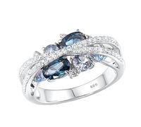 Generisch Gli Anelli Viaggio Attraverso la Terra di Mezzo Estensione Cava Blu See Zircone Anello per Regalo Anelli Uomini Argento 925, 11, Metallo
