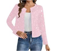 Generisch Glitter Bolero Sequin Jacket for Glitter Suitwomen Sequins Bolero Party Jacket New Year's Eve Tops Cardigan Lightweight Elegant Festive Blouses for Wedding Shoulder, Colore: rosa., XL