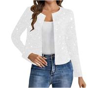 Generisch Glitter Bolero Sequin Jacket for Glitter Suitwomen Sequins Bolero Party Jacket New Year's Eve Tops Cardigan Lightweight Elegant Festive Blouses for Wedding Shoulder, bianco, XL