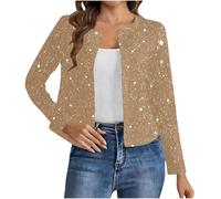 Generisch Glitter Bolero Sequin Jacket for Glitter Suitwomen Sequins Bolero Party Jacket New Year's Eve Tops Cardigan Lightweight Elegant Festive Blouses for Wedding Shoulder, giallo., L