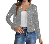 Generisch Glitter Bolero Sequin Jacket for Glitter Suitwomen Sequins Bolero Party Jacket New Year's Eve Tops Cardigan Lightweight Elegant Festive Blouses for Wedding Shoulder, grigio, L