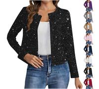 Generisch Glitter Bolero Sequin Jacket for Glitter Suitwomen Sequins Bolero Party Jacket New Year's Eve Tops Cardigan Lightweight Elegant Festive Blouses for Wedding Shoulder, nero, S