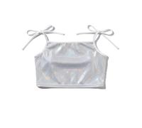 Generisch Glitterante Performance Crop Top per ragazze spettacoli di danza feste festive, argento, 14-15 Anni