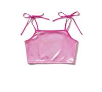 Generisch Glitterante Performance Crop Top per ragazze spettacoli di danza feste festive, rosa intenso, 14-15 Anni