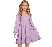 Generisch Gonna a maturo per bambini, per comunione, elegante, a maniche lunghe, con scollo quadrato, abito da festa in vita, comodo da indossare tutti i giorni, Lilla, 3-4 Jahre