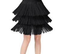 Generisch Gonna da ballo per ragazze latino ballo da sala con nappe gonna a strati con frange abito da ballo elegante per ragazze abito per bambini, Nero , 4-5 Anni