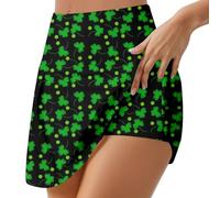 Generisch Gonna da donna per San Patrizio Day con stampa casual, per corsa, fitness, yoga, pantaloni corti, Verde scuro, L