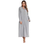 Generisch Gonna da notte lunga da donna con cappuccio e chiusura lampo | Camicia da notte a maniche lunghe con tasche laterali, morbida tuta da casa per casa, dopo la doccia e il sonno