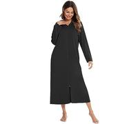 Generisch Gonna da notte lunga da donna con cappuccio e chiusura lampo | Camicia da notte a maniche lunghe con tasche laterali, morbida tuta da casa per casa, dopo la doccia e il sonno