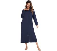 Generisch Gonna da notte lunga da donna con cappuccio e chiusura lampo | Camicia da notte a maniche lunghe con tasche laterali, morbida tuta da casa per casa, dopo la doccia e il sonno