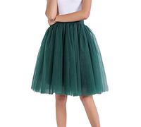 Generisch Gonna in tulle, lunghezza al ginocchio, tutù lungo per adulti, a strati, per balli di fine anno, feste, midi, verde militare, L