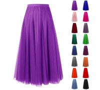 Generisch Gonna in tulle scuro da donna, gonna in tulle, linea ad A, elasticizzata, a vita alta, con orlo in rete, per principessa, gonna lunga in tinta unita, maxi gonna, elegante, per il tempo