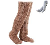 Generisch Goose Down Knee Socks for Christmas, Socks Long Fuzzy Thigh High Warm, Long Fuzzy Thigh High Socks, Fuzzy Leg Warmers, Christmas Plush Knee High Sock for Women, marrone, Taglia unica