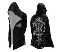 Generisch Gothic Cardigan da uomo con stampa bahomet, mantello con cappuccio con simboli occulti | Cappotto lungo in stile metallo per festival, Stil_c01 Nero, L