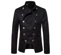 Generisch Gothic Steampunk - Giacca da uomo a doppio petto con colletto alto, stile vintage, rinascimentale, in tinta unita, stile medievale, divisa per ballo di fine anno, Nero , L