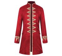 Generisch Gothic Steampunk Vintage Giacca Vittoriana Gonna Da Camminare Uniforme Halloween Costume Cosplay Manica Lunga Stand Collare Cappotto Moda Smoking Classico Abbigliamento Retro, Colore: rosso