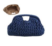 Generisch Grande pochette da donna in paglia, borsa estiva, borsa a tracolla leggera alla moda per vacanze al mare, Blu scuro