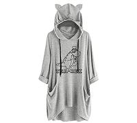Generisch Graziosa camicetta media a orecchio, top largo, stampato, berretto da donna, a maniche medie, camicetta estiva da donna, grigio., XXL