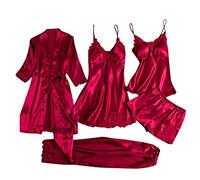 Generisch Graziosa camicia da notte in pizzo e seta, da donna, senza fili, stile pigiama, biancheria intima senza limiti, elegante biancheria da notte con design seducente, Colore: rosso, L