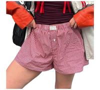 Generisch Graziosi pantaloncini da donna a quadretti con bottoni sul davanti, pantaloni da pigiama per un sonno riposante, comodi da indossare nella vita di tutti i giorni