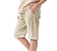 Generisch Graziosi pantaloncini in lino per ragazza, lunghezza al ginocchio, 413T, vita alta, gamba larga, pantaloncini lunghi, pantaloni casual eleganti, beige., 10-11 Anni