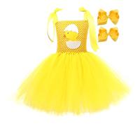 Generisch Grazioso abito da bambina con orecchie da coniglio, per occasioni festive, feste di Pasqua, come adorabile costume da principessa, tessuto a rete con decorazioni morbide (giallo, 8-9 anni)