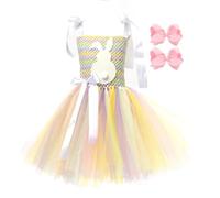 Generisch Grazioso abito da bambina con orecchie da coniglio, per occasioni festive, feste di Pasqua, come adorabile costume da principessa, tessuto a rete con decorazioni morbide (multicolore, 4-5