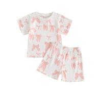 Generisch Grazioso top a maniche corte con stampa a fiocchi, pantaloncini con volant per un elegante outfit da gioco per le piccole fashioniste nella vita di tutti i giorni e nel tempo libero, Colore