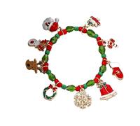 Generisch Green Beads Bracelet with Christmas Theme Charms Festive Santa Reindeer Snowflake Bell And More Elastic Boemia Bracciale, Einheitsgröße, Cristallo artificiale, Senza Gemstone