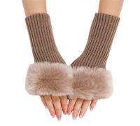 Generisch Guanti corti di peluche e invernali da donna, in lana lavorata a maglia, guanti caldi senza dita, per danza del ventre, costume da donna (cachi, taglia unica)